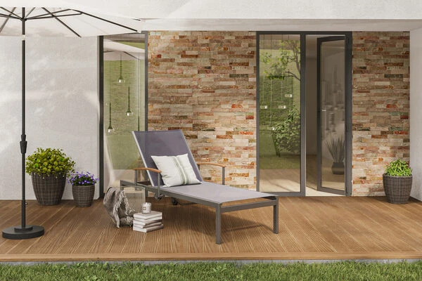 OUTFLEXX Rollliege, Taupe, Edelstahl/Textilene, Mit Gasfeder, 195,5x74x35cm 3 OUTFLEXX Rollliege, Taupe, Edelstahl/Textilene, Mit Gasfeder, 195,5x74x35cm