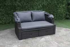 OUTFLEXX Fontana Loungebett, Grau, Polyrattan, Doppel-halbrund, Mit Unterschiebbaren Hockern, Dach Klappbar 27 OUTFLEXX Fontana Loungebett, Grau, Polyrattan, Doppel-halbrund, Mit Unterschiebbaren Hockern, Dach Klappbar -Dopple Geschaft 13 18545.jpg