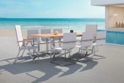 OUTFLEXX Set, Silber, 180/240 X 100 Cm, Edelstahl/Teak, Ausziehtisch, 4 Stühle Padded, 2 Multipositionssessel