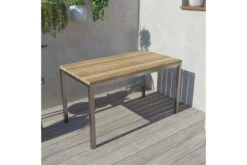 OUTFLEXX Esstisch, Silber/natur, Edelstahl/ Recyceltes FSC®-Teakholz, 150x80cm, Rustikal Gebürstet