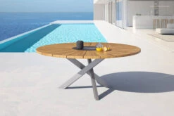 OUTFLEXX Esstisch, Edelstahl/FSC-Teakholz, Ø 170cm, Inkl. Drehbarer Granitplatte Und Eiskühler -Dopple Geschaft 16027 2 CGI.jpg