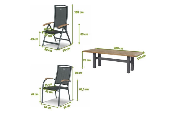 HARTMAN Yasmani/Raffaelo Esstischgruppe, Xerix, Alu/Teakholz, 240x100cm, 6 Stapel-, 2 Multipositionssessel 7 HARTMAN Yasmani/Raffaelo Esstischgruppe, Xerix, Alu/Teakholz, 240x100cm, 6 Stapel-, 2 Multipositionssessel – Bild 5
