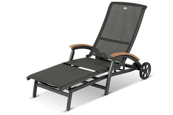HARTMAN Da Vinci Gartenliege, Xerix/anthrazit, Alu/Textilene, 170 X 82 X 30 Cm, Mit FSC-Teak-Armlehnen 2 HARTMAN Da Vinci Gartenliege, Xerix/anthrazit, Alu/Textilene, 170 X 82 X 30 Cm, Mit FSC-Teak-Armlehnen