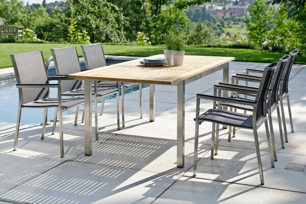 STERN Ausziehtisch, Silber/natur, Edelstahl/FSC-Teakholz, 162/220x90 Cm, Butterfly-Auszug 6 STERN Ausziehtisch, Silber/natur, Edelstahl/FSC-Teakholz, 162/220x90 Cm, Butterfly-Auszug – Bild 4