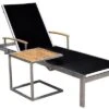 OUTFLEXX Sonnenliegen-Set, Schwarz, Edelstahl/FSC-Teak, 195,5x74x35cm, Mit Armlehnen, Inkl. Beistelltisch 45x45cm