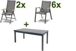 HARTMAN Aruba Teak Sitzgruppe, Xerix, Alu/Textilene, Tisch 180/240x100cm, 6 Stapel-, 2 Multipositionssessel