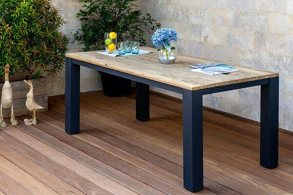 OUTFLEXX Oxford Esstisch, Dark Grey/natur, Alu/recycled FSC®-Teak, 180 X 90 Cm, Rustikal Gebürstet 3 OUTFLEXX Oxford Esstisch, Dark Grey/natur, Alu/recycled FSC®-Teak, 180 X 90 Cm, Rustikal Gebürstet