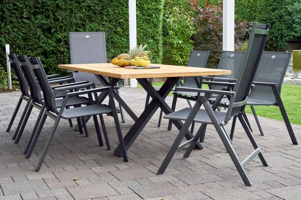 HARTMAN Xanadu / Aruba Esstischgarnitur, Xerix/anthrazit, Alu/Teakholz, 6 Stapelsessel, 2 Multipos, 220x100cm 3 HARTMAN Xanadu / Aruba Esstischgarnitur, Xerix/anthrazit, Alu/Teakholz, 6 Stapelsessel, 2 Multipos, 220x100cm