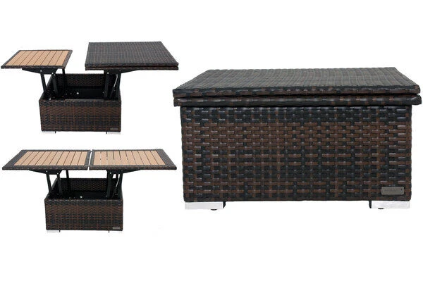 OUTFLEXX Loungetisch Höhenverstellbar, Braun-marmoriert, Polyrattan, 75/152x75x40/64,5cm 3 OUTFLEXX Loungetisch Höhenverstellbar, Braun-marmoriert, Polyrattan, 75/152x75x40/64,5cm