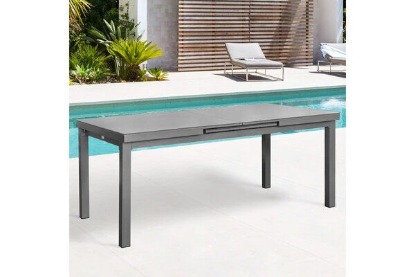 OUTFLEXX Premium Ausziehtisch, Graphit, Aluminium/Glas, 180/240x100cm, Automatischer Ausziehmechanismus 3 OUTFLEXX Premium Ausziehtisch, Graphit, Aluminium/Glas, 180/240x100cm, Automatischer Ausziehmechanismus