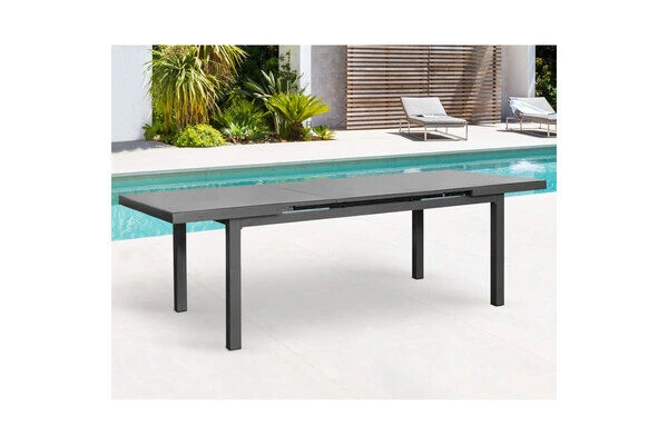 OUTFLEXX Premium Ausziehtisch, Graphit, Aluminium/Glas, 180/240x100cm, Automatischer Ausziehmechanismus 10 OUTFLEXX Premium Ausziehtisch, Graphit, Aluminium/Glas, 180/240x100cm, Automatischer Ausziehmechanismus – Bild 8