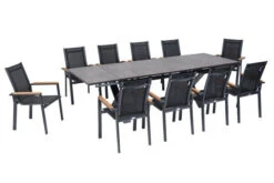 OUTFLEXX Esstischgarnitur, OUTFLEXX® Anthrazit Matt, Alu /HPL / Teak, Tisch 180/280x100cm, 10 Stapelsessel 18 OUTFLEXX Esstischgarnitur, OUTFLEXX® Anthrazit Matt, Alu /HPL / Teak, Tisch 180/280x100cm, 10 Stapelsessel -Dopple Geschaft 22151 2.jpg