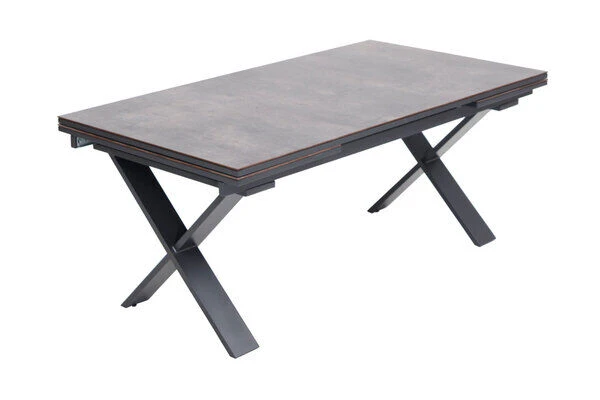 OUTFLEXX Esstischgarnitur, OUTFLEXX® Anthrazit Matt, Alu /HPL / Teak, Tisch 180/280x100cm, 10 Stapelsessel 8 OUTFLEXX Esstischgarnitur, OUTFLEXX® Anthrazit Matt, Alu /HPL / Teak, Tisch 180/280x100cm, 10 Stapelsessel – Bild 6