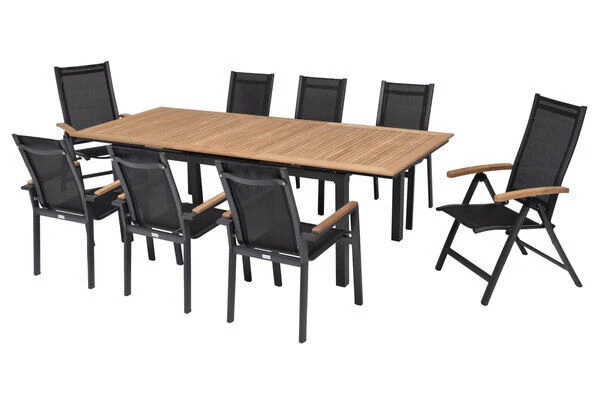 OUTFLEXX Esstischgarnitur, OUTFLEXX® Anthrazit Matt, Alu / Teak / Textil, Tisch 180/240x100cm, 6 Stapelsessel, 2 Multipo 22 OUTFLEXX Esstischgarnitur, OUTFLEXX® Anthrazit Matt, Alu / Teak / Textil, Tisch 180/240x100cm, 6 Stapelsessel, 2 Multipo – Bild 20