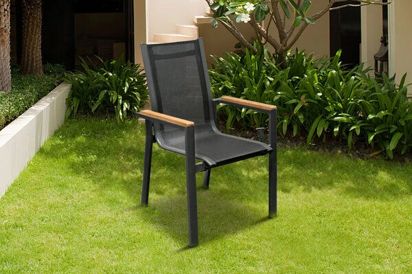 OUTFLEXX Esstischgarnitur, OUTFLEXX® Anthrazit Matt, Alu / Teak / Textil, Tisch 180/240x100cm, 6 Stapelsessel, 2 Multipo 6 OUTFLEXX Esstischgarnitur, OUTFLEXX® Anthrazit Matt, Alu / Teak / Textil, Tisch 180/240x100cm, 6 Stapelsessel, 2 Multipo – Bild 4