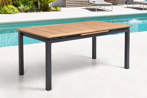 OUTFLEXX Esstischgarnitur, OUTFLEXX® Anthrazit Matt, Alu / Teak / Textil, Tisch 180/240x100cm, 6 Stapelsessel, 2 Multipo 8 OUTFLEXX Esstischgarnitur, OUTFLEXX® Anthrazit Matt, Alu / Teak / Textil, Tisch 180/240x100cm, 6 Stapelsessel, 2 Multipo – Bild 6