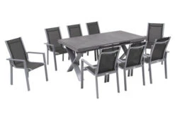 OUTFLEXX Esstischgarnitur, Silber, Alu / HPL / Textil, Tisch 180/280x100cm, 8 Stapelsessel 20 OUTFLEXX Esstischgarnitur, Silber, Alu / HPL / Textil, Tisch 180/280x100cm, 8 Stapelsessel -Dopple Geschaft 22224 2.jpg