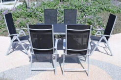 VILLANA Esstischgarnitur, Silber/schwarz, Alu/Holzimitat/Textil, Tisch 150x90cm, 6 Multipositionssessel -Dopple Geschaft 22560 06.jpg