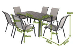 VILLANA Esstischgarnitur, Anthrazit/grau, Alu/Holzimitat/Textil, Tisch 150x90cm, 6 Sessel, Stapelbar -Dopple Geschaft 22576 05.jpg