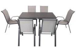 VILLANA Esstischgarnitur, Anthrazit/grau, Alu/Holzimitat/Textil, Tisch 150x90cm, 6 Sessel, Stapelbar -Dopple Geschaft 22576 06.jpg