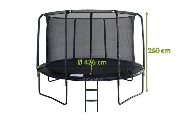 OUTTECH Pole Trampolin, Schwarz, Metallsprungfedern, Stahlgestänge, Ø 425 Cm, Mit Sicherheitsnetz Und Leiter 4 OUTTECH Pole Trampolin, Schwarz, Metallsprungfedern, Stahlgestänge, Ø 425 Cm, Mit Sicherheitsnetz Und Leiter – Bild 2