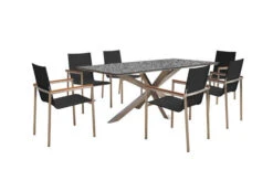 OUTFLEXX Esstischgarnitur, Silber/schwarz, Edelstahl/Granit/Textil, 200x100 Cm, 6 Gartensessel, Armlehnen Aus FSC-Teak
