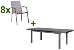 STERN New Top Esstischgarnitur, Anthrazit, Alu / Glas / Textil, Ausziehtisch 180/240x100cm, 8 Stapelsessel