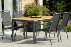 HARTMAN Silencio / RaffaeloSitzgruppe, Xerix/natur, Alu/Teak, 4 Dining Sessel, 160/220x90cm, FSC-Teak Armlehnen