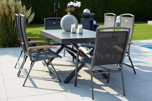 HARTMAN Xanadu / Raffaelo Sitzgruppe, Xerix/natur, Alu/Teak/Glaskeramik, 2 Dining Sessel, 4 Multipo, 160/220x100cm, FSC-Teak Armlehnen 3 HARTMAN Xanadu / Raffaelo Sitzgruppe, Xerix/natur, Alu/Teak/Glaskeramik, 2 Dining Sessel, 4 Multipo, 160/220x100cm, FSC-Teak Armlehnen