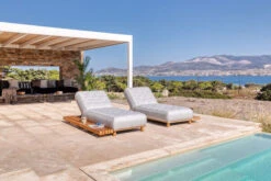 OUTFLEXX Icon Loungeliege, Lead Chine, Alu/Teak/Sunbrella, 213 X 89 X 41 Cm, Inkl. Verstellbarer Rückenlehne