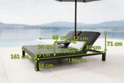 OUTFLEXX Twin Doppelliege, Sooty/marble, Alu/Sunbrella, 196 X 161 X 34 Cm, Rückenlehne Verstellbar, Inkl. Beistelltisch Und 1x Rückenkissen -Dopple Geschaft 23469 mass.jpg