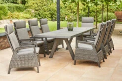 SIENA GARDEN Tirana/Solea Dining Set, Anthrazit/blau, Alu/Gardino®-Geflecht/Keramik, 205-265 X 103 X 76cm, Inkl. 8 Diningsessel, Stufenlos Verstellbar
