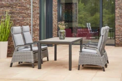 SIENA GARDEN Silva/Solea Dining Set, Anthrazit/grau/blau, Alu/Gardino®-Geflecht/Keramik, 160 X 90cm, Inkl. 4 Diningsessel, Stufenlos Verstellbar