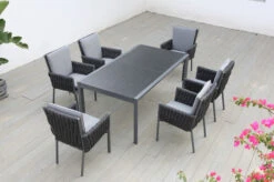 OUTFLEXX Esstischgarnitur, Anthrazit, Alu, Ausziehtisch 180/270x100 Cm, 6 Diningsessel