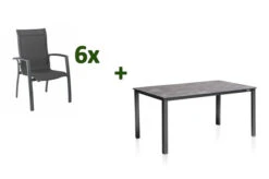 KETTLER Cubic/Legato Esstischgarnitur, Anthrazit, Alu/Kettalit/Textilene, 160x90 Cm, 6 Stapelsessel
