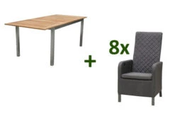 OUTFLEXX Malaga Sitzgruppe, Natur/anthrazit/sooty, FSC-Teak/Edelstahl/Alu/Sunbrella, 150/200x90cm, 8 Sessel, Plattenstärke 20mm, Verstellbare Rückenlehne