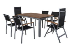 VILLANA Esstischgarnitur, Silber/schwarz, Alu / FSC-Akazienholz, Ausziehtisch 150/200 Cm, 4 Stapelsessel, 2 Hochlehner -Dopple Geschaft 2 16465.jpg