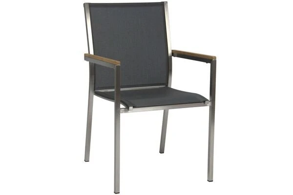 STERN Polaris Esstischgruppe, Silbergrau, Edelstahl/recycled Teak, Tisch 90 X 90 Cm, 4 Stapelsessel 4 STERN Polaris Esstischgruppe, Silbergrau, Edelstahl/recycled Teak, Tisch 90 X 90 Cm, 4 Stapelsessel – Bild 2