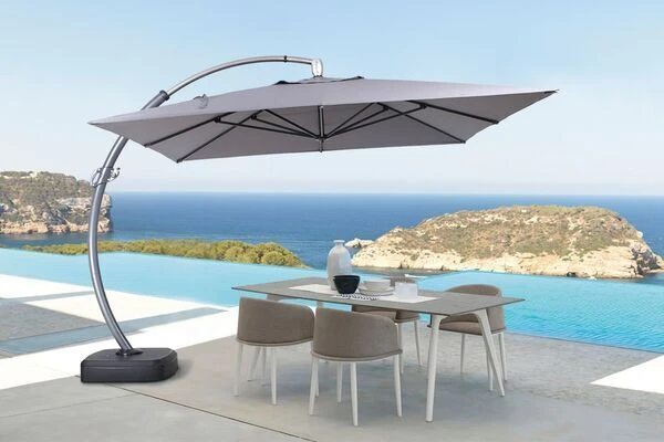 OUTFLEXX Luxus Ampelschirm, Anthrazit, Edelstahl/Aluminium, 350x350cm, Inkl. Schirmständer Und Schutzhülle 4 OUTFLEXX Luxus Ampelschirm, Anthrazit, Edelstahl/Aluminium, 350x350cm, Inkl. Schirmständer Und Schutzhülle – Bild 2