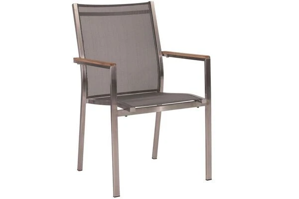 STERN Cardiff Set, Silber/silbergrau, Edelstahl/FSC-Teak, Tisch 200/300 X 100 Cm, 6 Stapel-, 2 Multipositionssessel 4 STERN Cardiff Set, Silber/silbergrau, Edelstahl/FSC-Teak, Tisch 200/300 X 100 Cm, 6 Stapel-, 2 Multipositionssessel – Bild 2