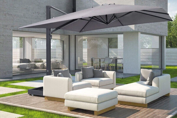 OUTFLEXX Ultimate L Ampelschirm, Anthrazit/grau, Alu/Spuncrylic®, 400x400cm, Inkl. Befüllbarem Schirmständer 4 OUTFLEXX Ultimate L Ampelschirm, Anthrazit/grau, Alu/Spuncrylic®, 400x400cm, Inkl. Befüllbarem Schirmständer – Bild 2