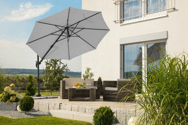 Schneider® SCHNEIDER Rhodos Eco Twist Ampelschirm, Grau, 300x300 Cm, Rund 4 Schneider® SCHNEIDER Rhodos Eco Twist Ampelschirm, Grau, 300x300 Cm, Rund – Bild 2