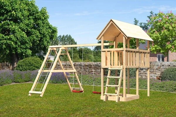 KARIBU Danny Turm, Naturbelassen, Fichte, 415x264x291cm, Mit Gerüst Und Doppelschaukel 3 KARIBU Danny Turm, Naturbelassen, Fichte, 415x264x291cm, Mit Gerüst Und Doppelschaukel