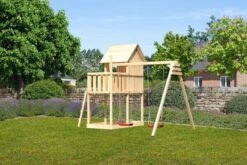 KARIBU Frieda Stelzenhaus, Naturbelassen, Nordische Fichte, 347x264x291cm, Mit Doppelschaukel