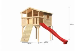 KARIBU Benjamin Stelzenhaus, Naturbelassen, Nordische Fichte, 198x244x309cm, Mit Rutsche Rot Und Holzrampe -Dopple Geschaft 30416 10 05.jpg