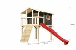 KARIBU Benjamin Stelzenhaus, Terragrau, Nordische Fichte, 198x244x309cm, Mit Rutsche Rot Und Holzrampe -Dopple Geschaft 30416 14 05.jpg