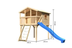 KARIBU Benjamin Stelzenhaus, Naturbelassen, Nordische Fichte, 198x244x309cm, Mit Rutsche Blau Und Netzrampe -Dopple Geschaft 30416 1 05.jpg