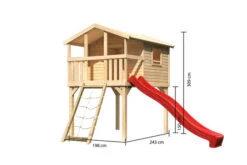 KARIBU Benjamin Stelzenhaus, Naturbelassen, Nordische Fichte, 198x244x309cm, Mit Rutsche Rot Und Netzrampe -Dopple Geschaft 30416 2 05.jpg