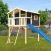 KARIBU Benjamin Stelzenhaus, Terragrau, Nordische Fichte, 198x244x309cm, Mit Rutsche Blau Und Netzrampe