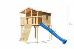 KARIBU Benjamin Stelzenhaus, Naturbelassen, Nordische Fichte, 198x244x309cm, Mit Rutsche Blau Und Holzrampe -Dopple Geschaft 30416 9 05.jpg